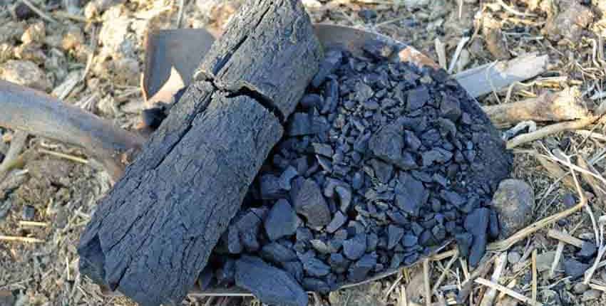 A pile of rocks and wood on the ground.