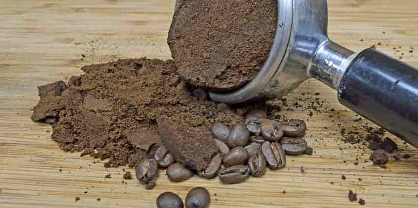 A coffee grinder and some beans on the ground