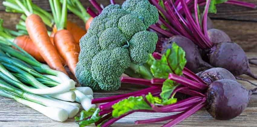 A bunch of vegetables are sitting on the table