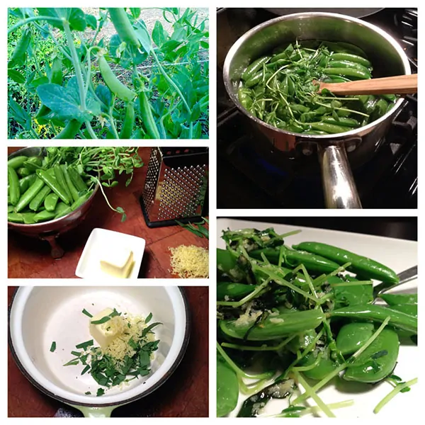 quick snow peas with lemon herb dressing