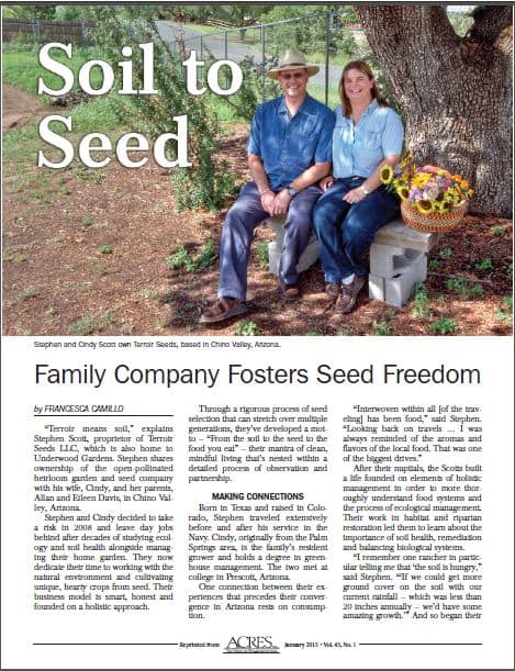 Acres USA Soil to Seed Article