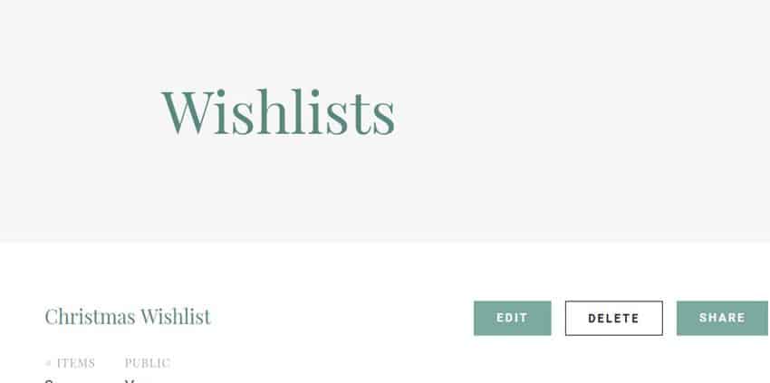 A screenshot of the wishlist page on a website.