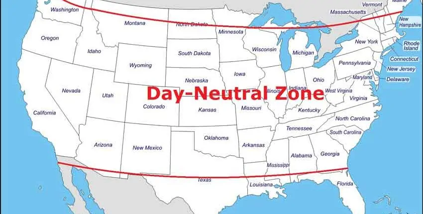 A map of the united states with the name day-neutral zone.