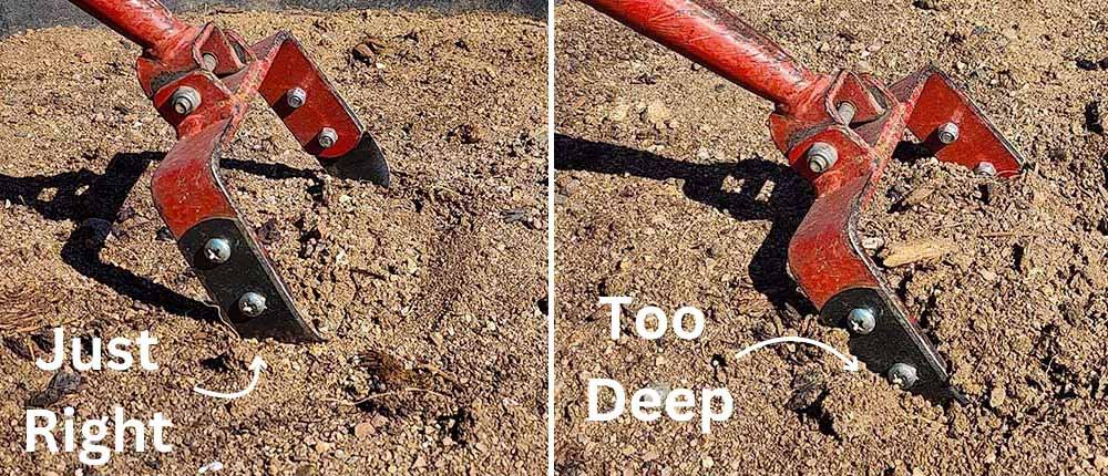 Stirrup hoe depth comparison for shallow weeding.